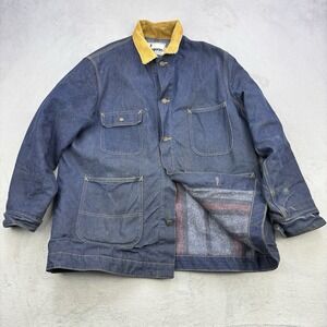Roebucks Denim Jacket Mens XL Chore Barn Blanket Lined Coat Raw Rancher 70s